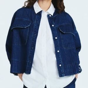 NEW Scoop cropped oversized blue denim button down jacket flowy  XXL 20 casual